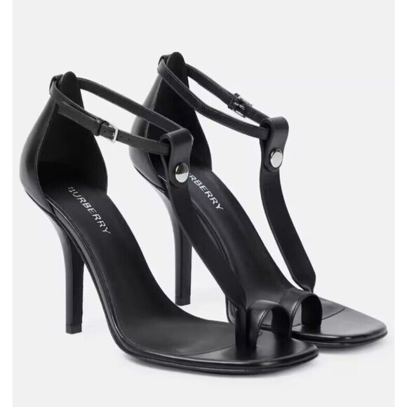 Authentic Burberry Women Black STEFANIE Toe-Ring Leather Stiletto Sandals  US 7 - Picture 4 of 16